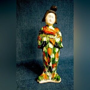 Rare Sancai Glazed Chinese Ceramic Geisha Court Woman China Kaolin Art Pottery